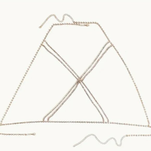 Gold Rhinestone Layered Bra Chain Body Jewelry - Picture 3 of 4